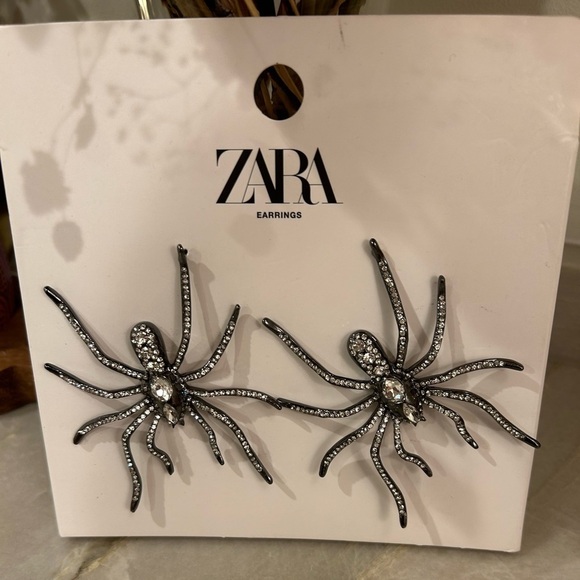 ZARA Rhinestone Crystal Oversized Spider Statement Earrings NEW with Tags ✨✨🔥💖 - Picture 6 of 8